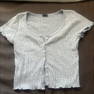 Brandy Melville Light Blue Floral Button-Up Crop Top